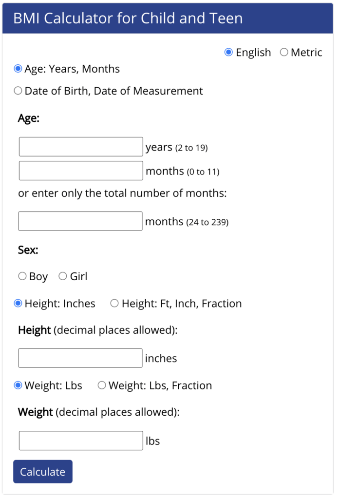 BMI Calculator for Child and Teen