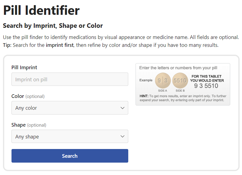 Pill Identifier button